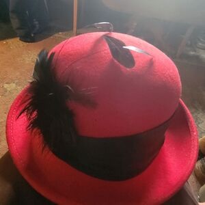 Amanda Smith Vibrant Red Hat with Black Feather